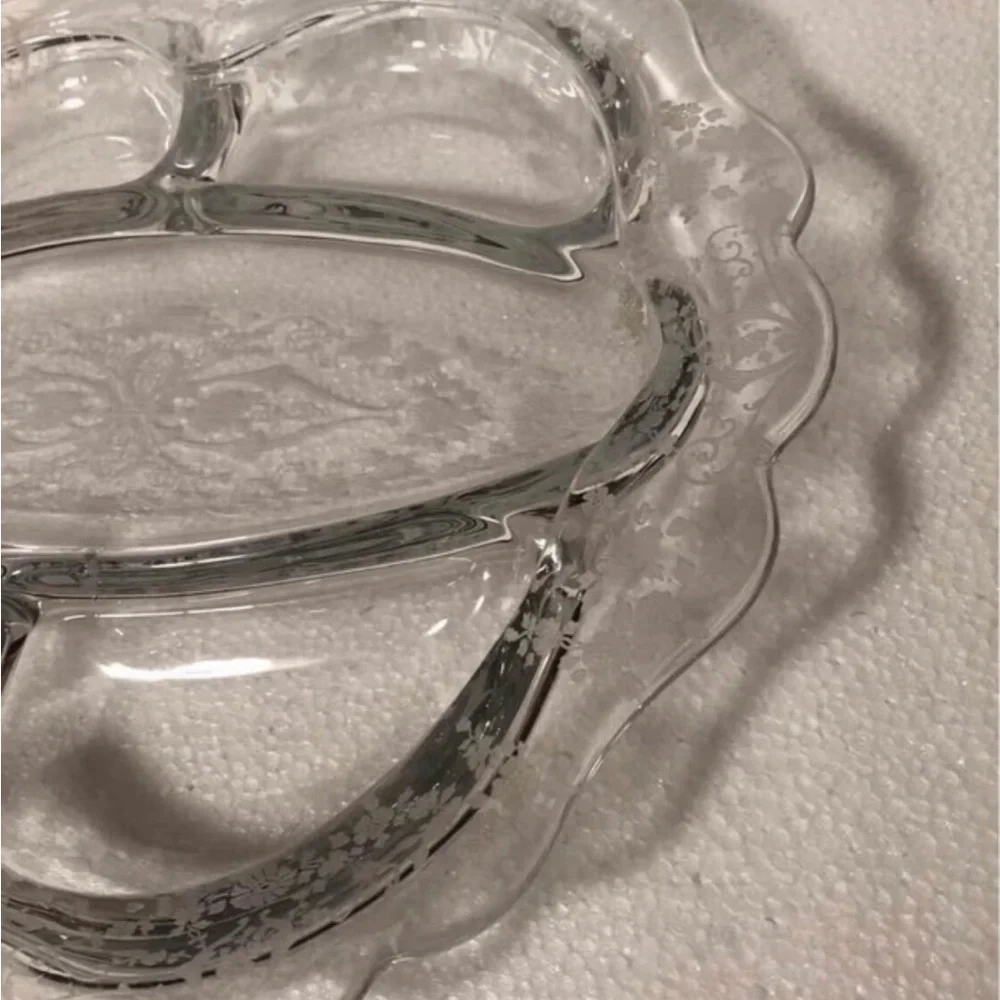 Vintage Cambridge Rose Point Relish Dish 5 Part Divided Etched Glass 1930s